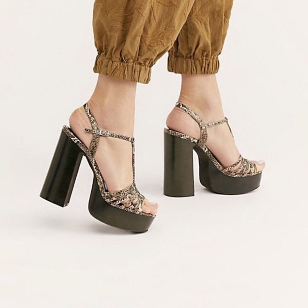 Jeffrey Campbell x Free People Platform Snakeskin 70s Strappy Block Heels 🐍 - Picture 3 of 14
